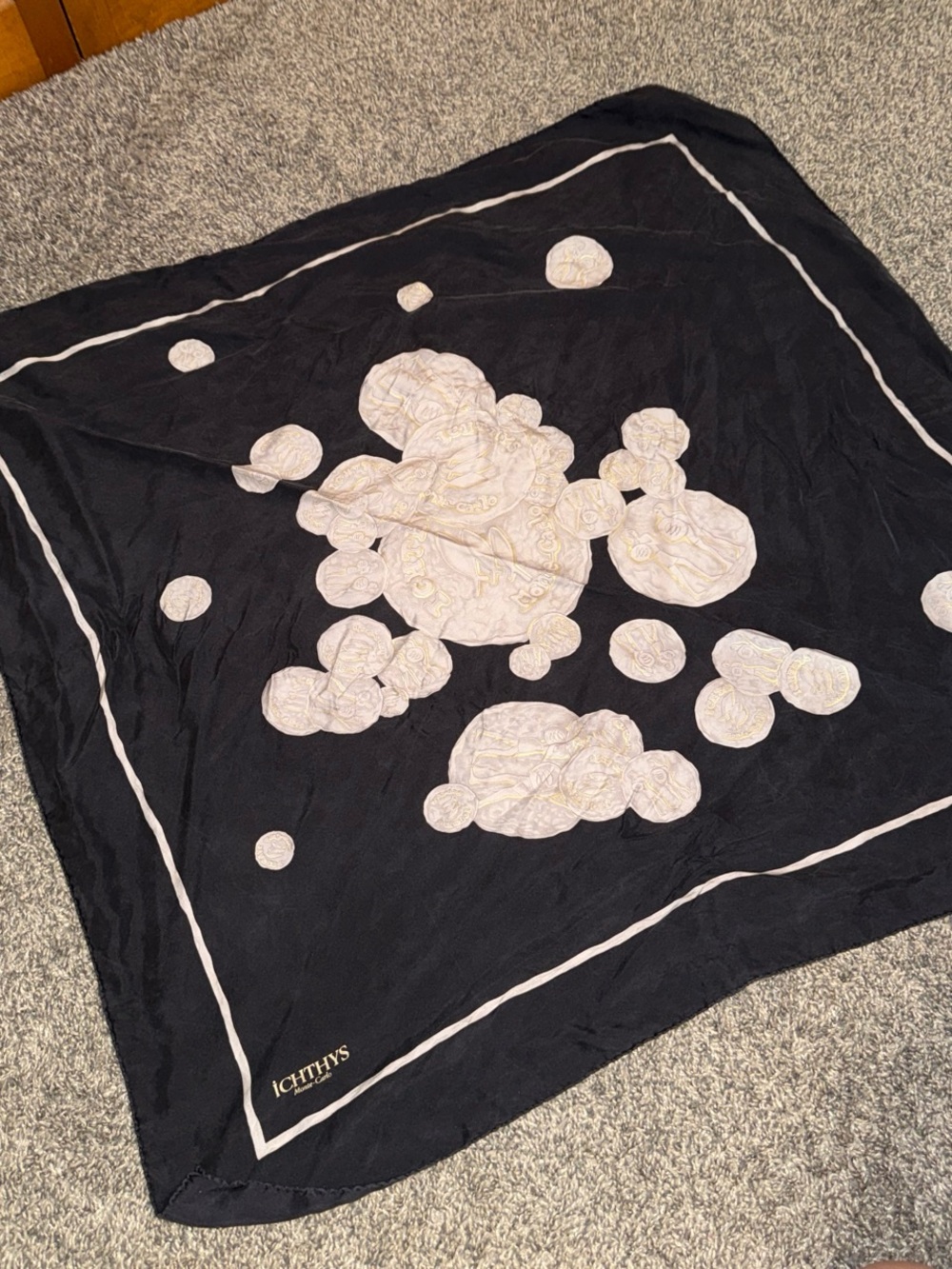 Black & Cream Silk-Feel Decorative Scarf